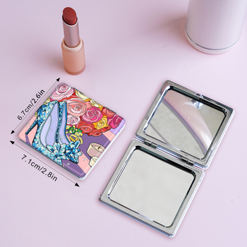 Oglindă de machiaj pliabilă NND, ramă PU/PS/PVC, PU din piele + oțel inoxidabil + sticlă PC, imprimare logo, personalizare