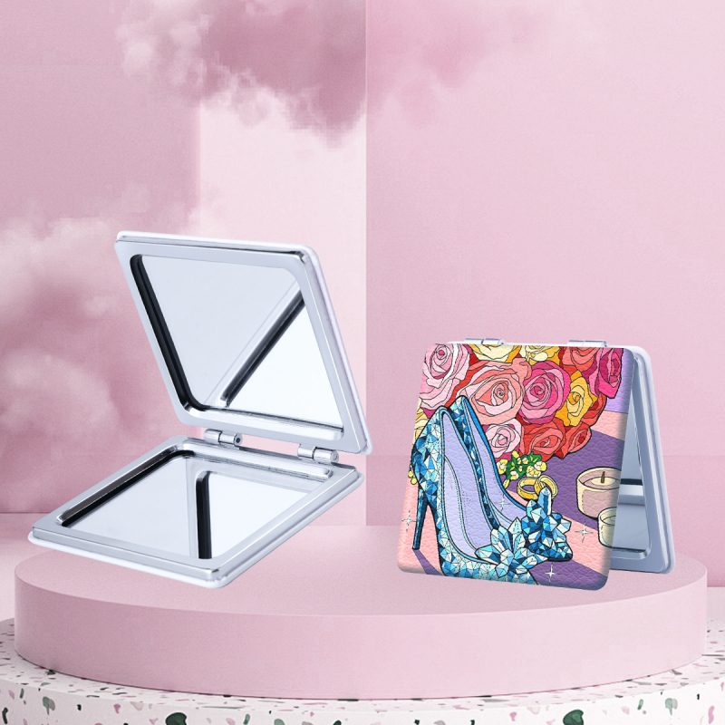 Oglindă de machiaj pliabilă NND, ramă PU/PS/PVC, PU din piele + oțel inoxidabil + sticlă PC, imprimare logo, personalizare