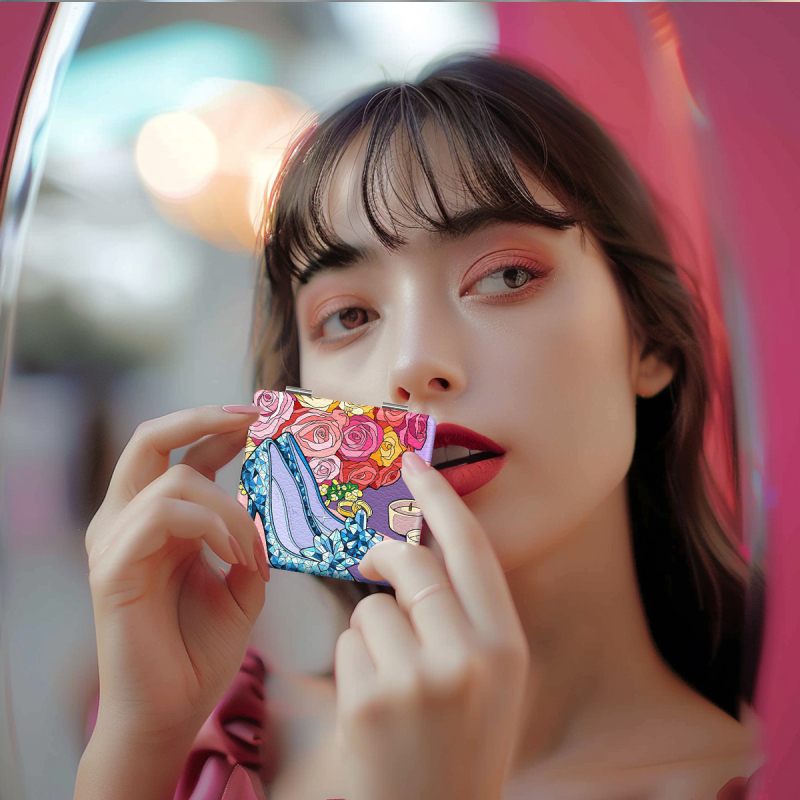 Oglindă de machiaj pliabilă NND, ramă PU/PS/PVC, PU din piele + oțel inoxidabil + sticlă PC, imprimare logo, personalizare