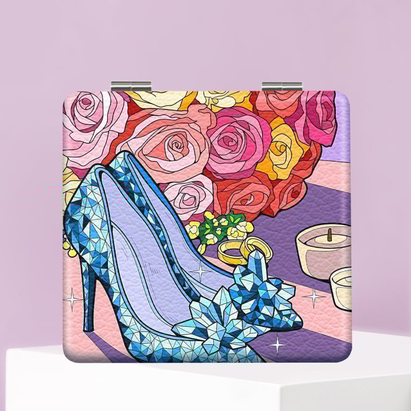 Oglindă de machiaj pliabilă NND, ramă PU/PS/PVC, PU din piele + oțel inoxidabil + sticlă PC, imprimare logo, personalizare