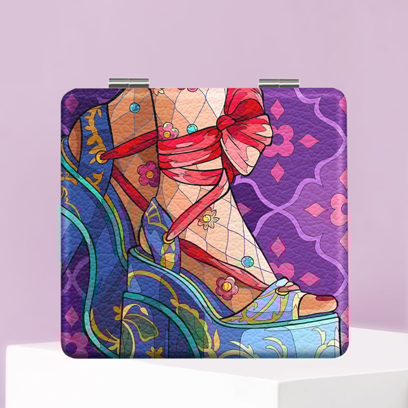 Oglindă de machiaj pliabilă NND, ramă PU/PS/PVC, PU din piele + oțel inoxidabil + sticlă PC, imprimare logo, personalizare