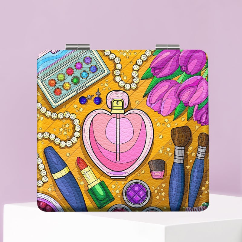 Oglindă de machiaj pliabilă NND, ramă PU/PS/PVC, PU din piele + oțel inoxidabil + sticlă PC, imprimare logo, personalizare