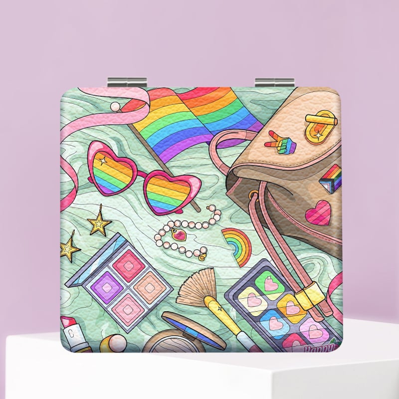 Oglindă de machiaj pliabilă NND, ramă PU/PS/PVC, PU din piele + oțel inoxidabil + sticlă PC, imprimare logo, personalizare