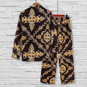 Vīriešu pidžamas komplekts ar ģeometrisku rakstu, garām Piedurknēm, brīviem biksēm, poliester 91-95%