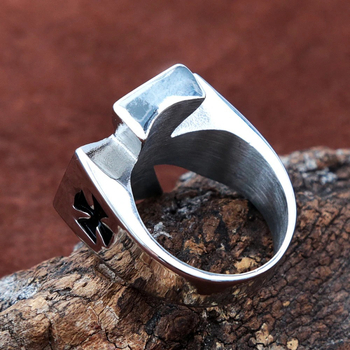 Geometrinis nerūdijančio plieno žiedas, vyriškas stilius, poliruotas paviršius
