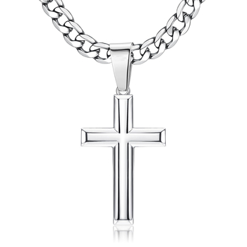 Kubano grandinė ir geometrijos kryžiaus pakabukas iš nerūdijančio plieno, paprastas stilius poroms.