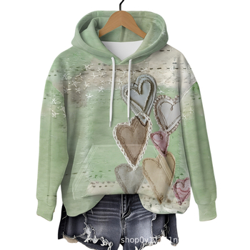 Sieviešu kapuci džemperis, pāru motīvs, Eiropas–Amerikas stils, brīvs piegriezums, 3D krāsains sirds print