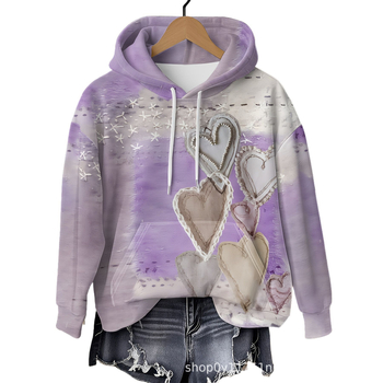 Sieviešu kapuci džemperis, pāru motīvs, Eiropas–Amerikas stils, brīvs piegriezums, 3D krāsains sirds print