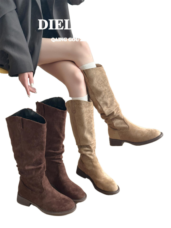 Fringe zābaki, Korejas stils, augsts garums potītei, apaļa purns, klinveida papēdis, sintētiskā āda augšpuse