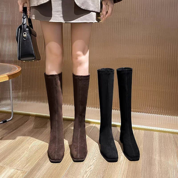 Мъжки високи замшеви ботуши с междинен ток, без връзки