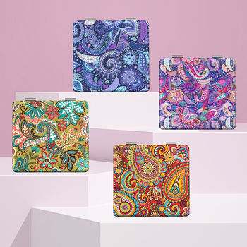 Saliekams grima spogulis ar Eiropas retro rakstu – portatīvs, zīmols NND; rāmis PU/PS/PVC; lēcas materiāls: cits; pilnais materiāls: PU āda, nerūsējošs tērauds, PC stikls; drukāts logo: jā; pielāgošana: jā