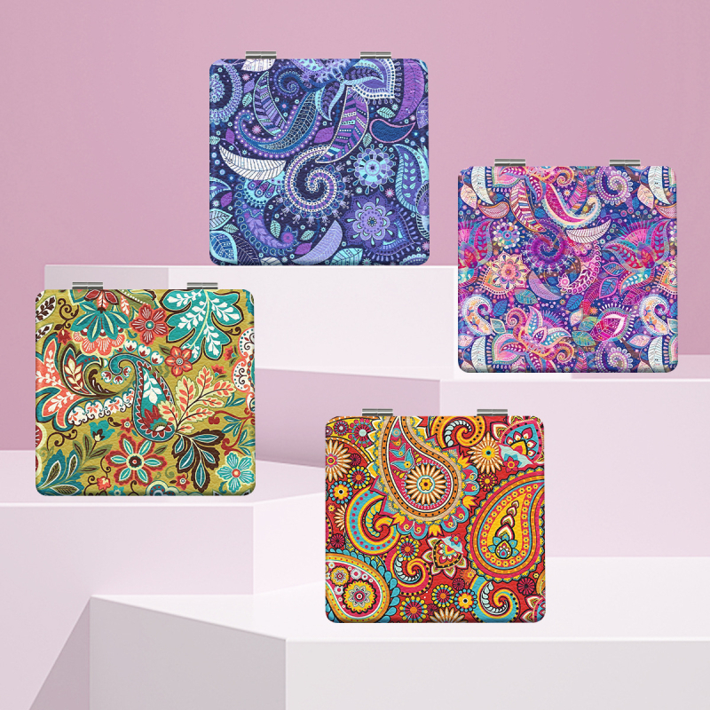 Saliekams grima spogulis ar Eiropas retro rakstu – portatīvs, zīmols NND; rāmis PU/PS/PVC; lēcas materiāls: cits; pilnais materiāls: PU āda, nerūsējošs tērauds, PC stikls; drukāts logo: jā; pielāgošana: jā