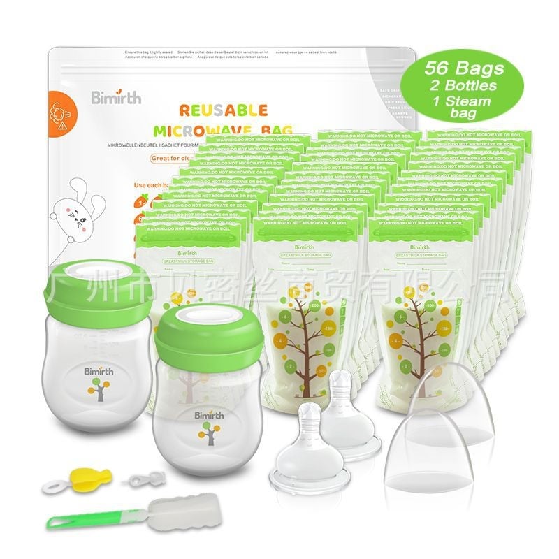 Bimirth Dāvanu komplekts matu piena uzglabāšanai – 250 ml PE maisiņi, mikroviļņu maisiņš, pudeles birste un sterilizācijas maisiņš (dāvanu kaste)