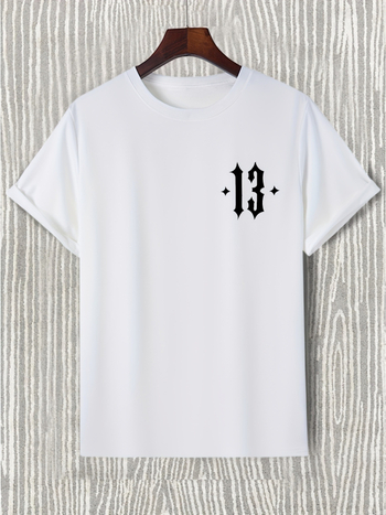 Pánske voľné tričko s motívom Number 13, okrúhly výstrih, krátke rukávy, čistá bavlna