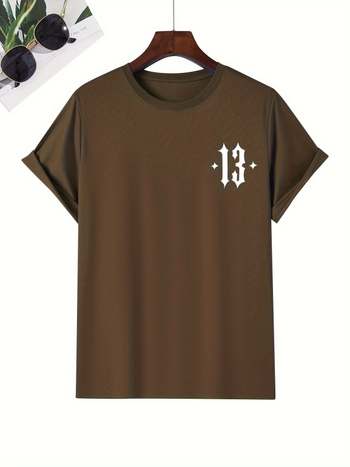 Pánske voľné tričko s motívom Number 13, okrúhly výstrih, krátke rukávy, čistá bavlna