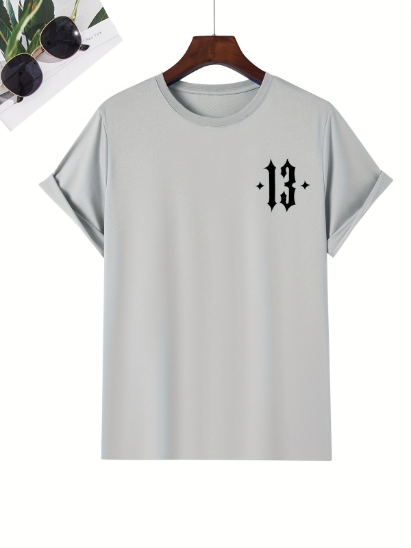 Pánske voľné tričko s motívom Number 13, okrúhly výstrih, krátke rukávy, čistá bavlna
