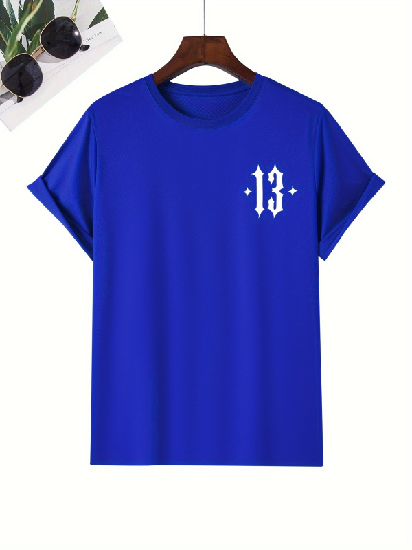 Pánske voľné tričko s motívom Number 13, okrúhly výstrih, krátke rukávy, čistá bavlna