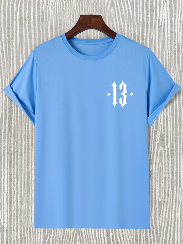Pánske voľné tričko s motívom Number 13, okrúhly výstrih, krátke rukávy, čistá bavlna