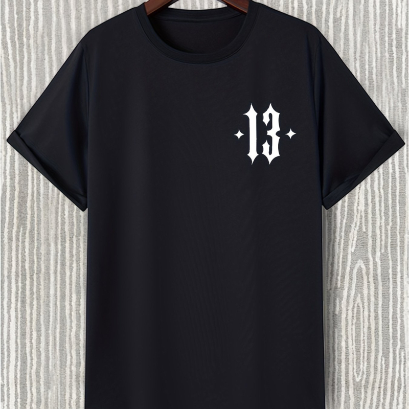 Pánske voľné tričko s motívom Number 13, okrúhly výstrih, krátke rukávy, čistá bavlna
