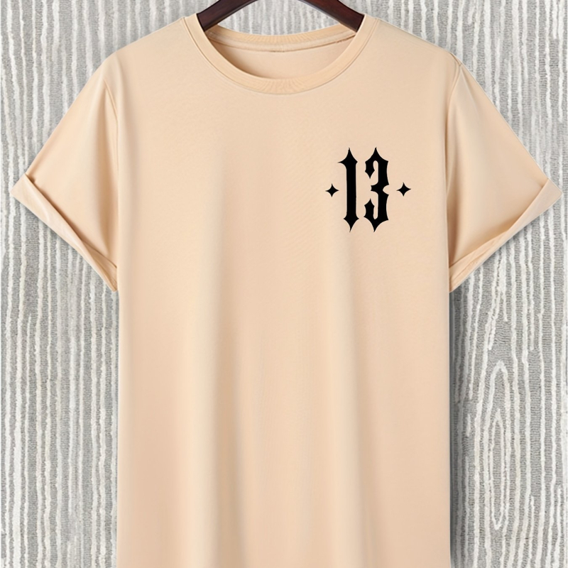 Pánske voľné tričko s motívom Number 13, okrúhly výstrih, krátke rukávy, čistá bavlna