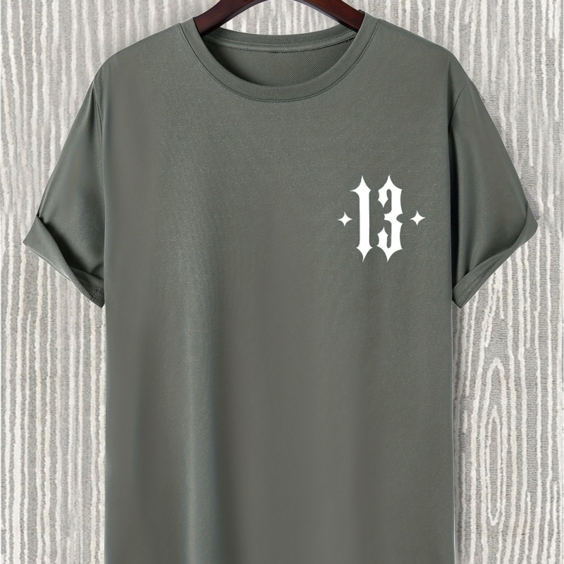 Pánske voľné tričko s motívom Number 13, okrúhly výstrih, krátke rukávy, čistá bavlna