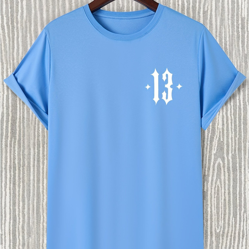 Pánske voľné tričko s motívom Number 13, okrúhly výstrih, krátke rukávy, čistá bavlna