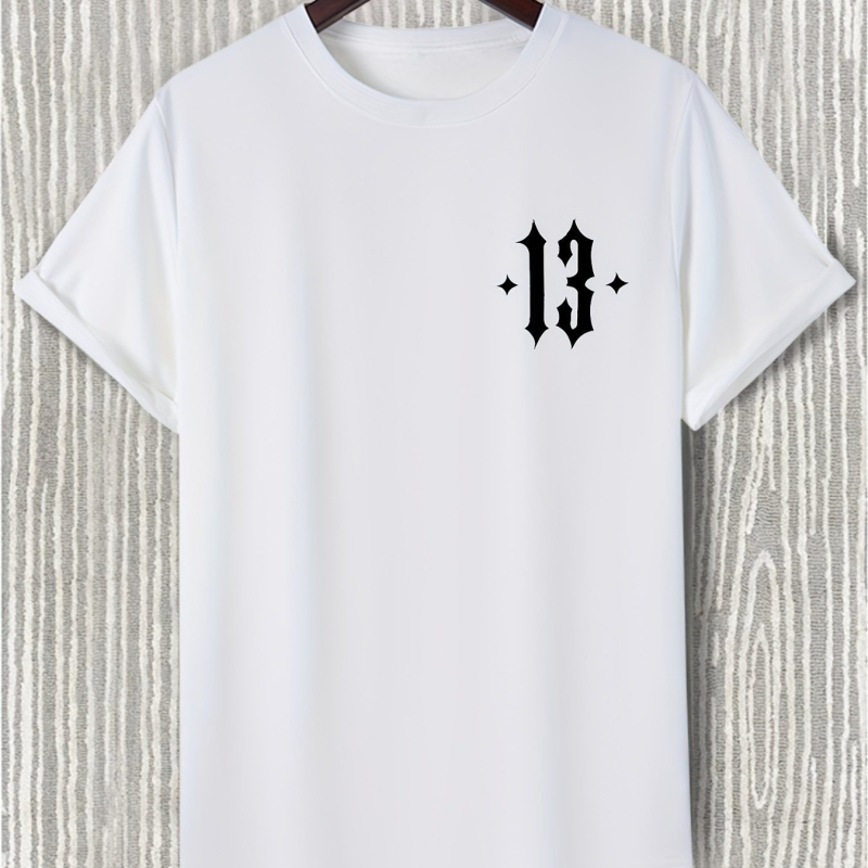 Pánske voľné tričko s motívom Number 13, okrúhly výstrih, krátke rukávy, čistá bavlna