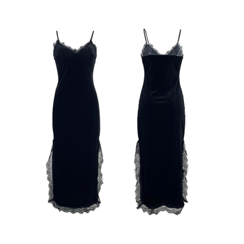 Bársonos hálóing ujjatlan, sling-stílusú pántokkal, hosszú fazon, poliészter