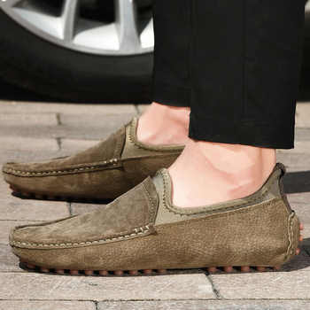 Vyrų slip-on mokasinai iš odos, gumos padas, apvali nosis, kasdienis stilius, neslidus, vasara