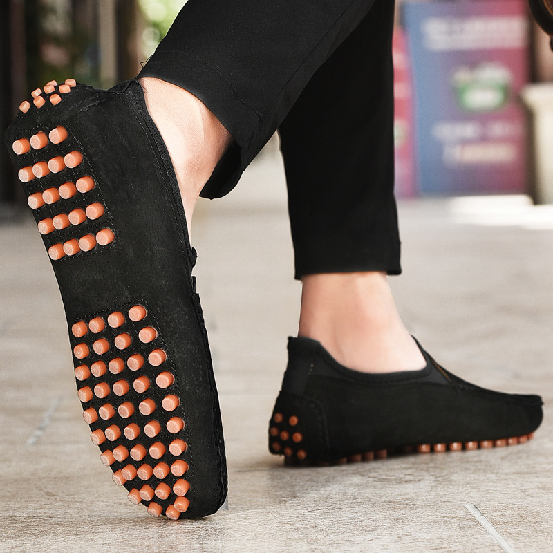 Vyrų slip-on mokasinai iš odos, gumos padas, apvali nosis, kasdienis stilius, neslidus, vasara