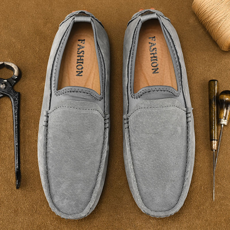 Vyrų slip-on mokasinai iš odos, gumos padas, apvali nosis, kasdienis stilius, neslidus, vasara