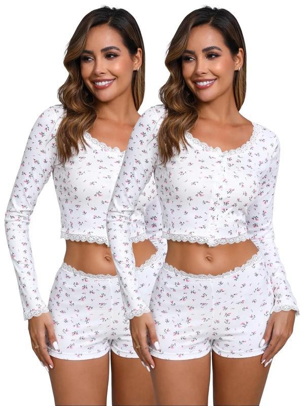 Dvie dalių pižaminis komplektas su viso dizaino spauda, kroptop ir šortai, flisas