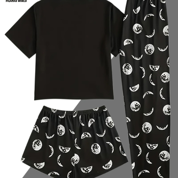 Milk Silk trijų dalių pižamos komplektas, Europos ir Amerikos stilius, apvalus kaklo iškirpimas, 3/4 rankovės