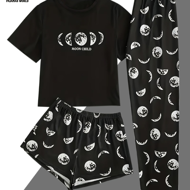 Milk Silk trijų dalių pižamos komplektas, Europos ir Amerikos stilius, apvalus kaklo iškirpimas, 3/4 rankovės