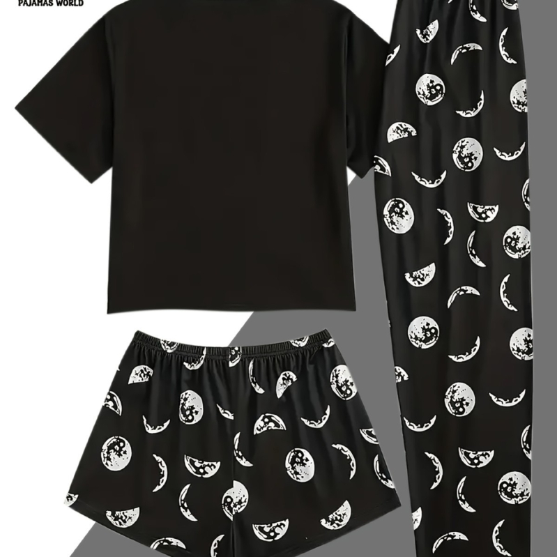 Milk Silk trijų dalių pižamos komplektas, Europos ir Amerikos stilius, apvalus kaklo iškirpimas, 3/4 rankovės