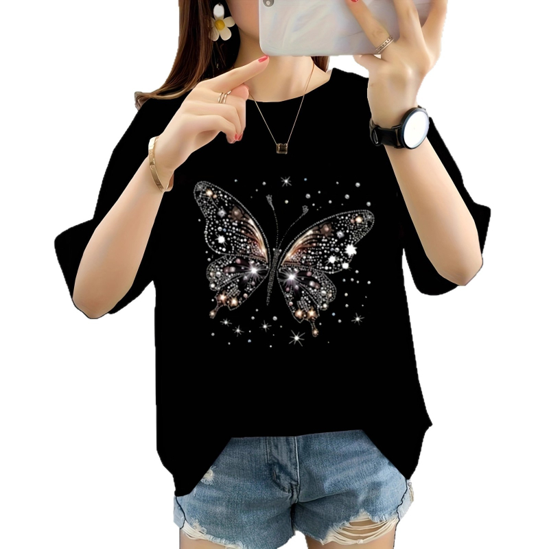 Milk Silk auduma T-krekliņš, 3D efekts, apaļš kakla izgriezums, īsas piedurknes, brīvs siluets