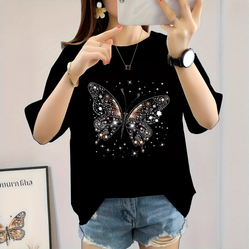 Milk Silk auduma T-krekliņš, 3D efekts, apaļš kakla izgriezums, īsas piedurknes, brīvs siluets