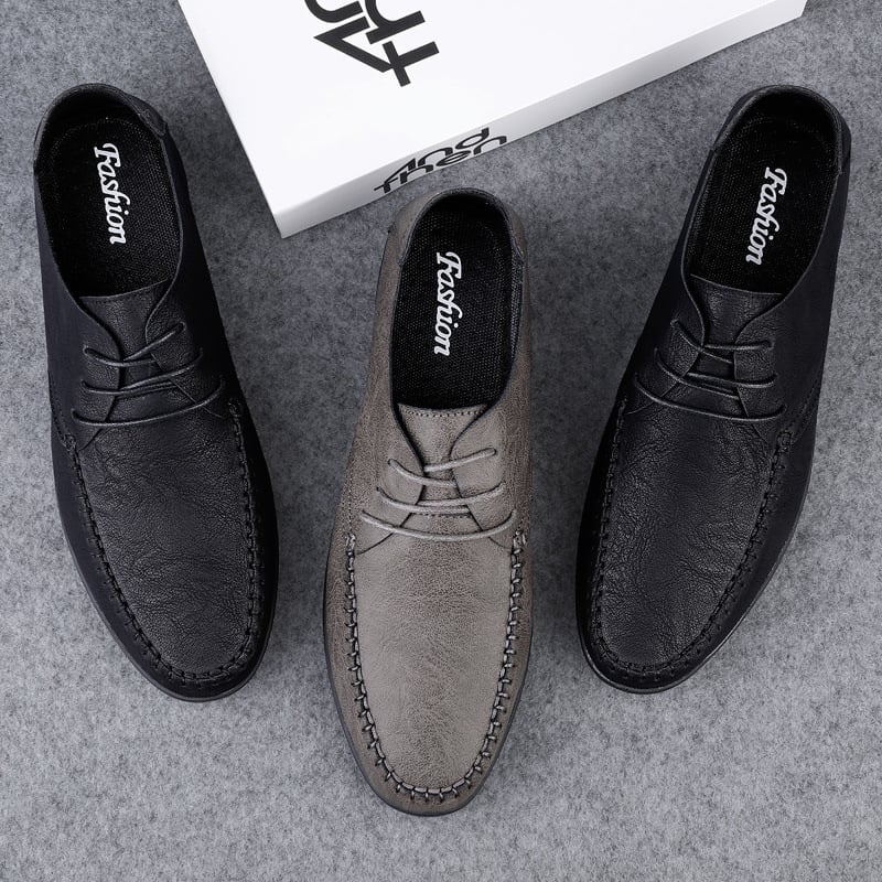 Formālas ādas kurpes - augsta augšdaļa, apaļš purns, elpojošas, ar šņorēm, gumijas zole