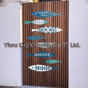 Koka zivju sienas dekors, 8 gab., pašlīmējošs, guļamistabas sienas māksla