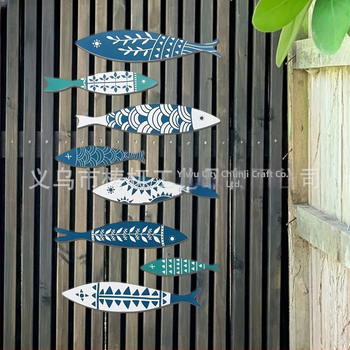 Koka zivju sienas dekors, 8 gab., pašlīmējošs, guļamistabas sienas māksla