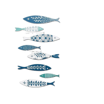 Koka zivju sienas dekors, 8 gab., pašlīmējošs, guļamistabas sienas māksla