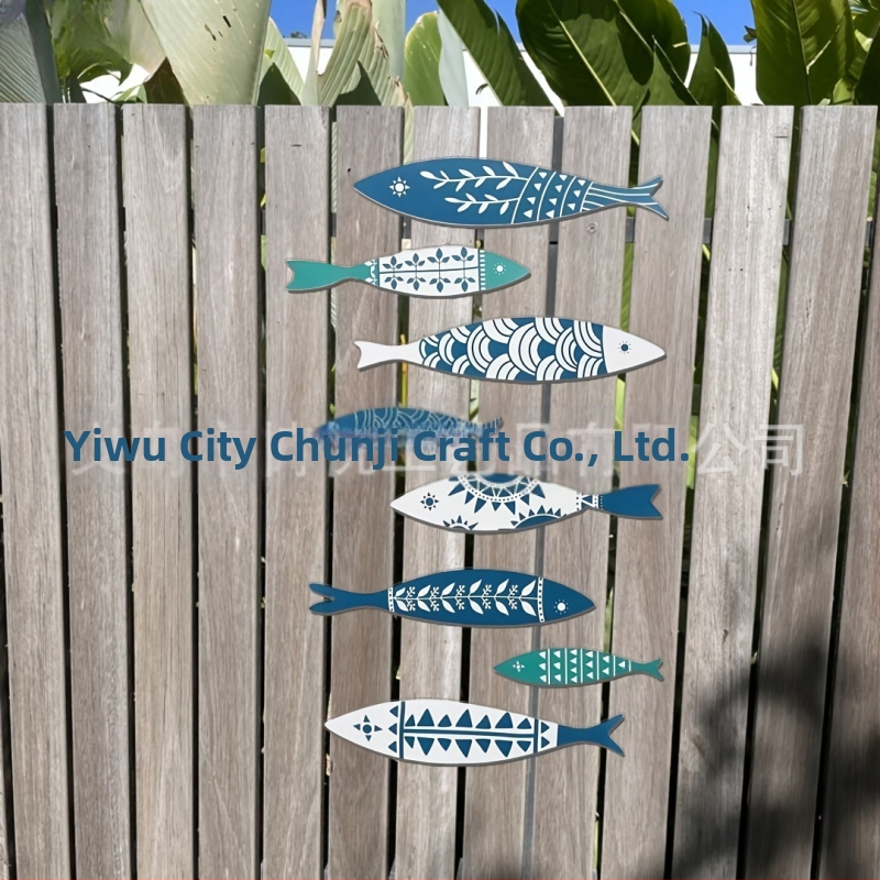 Drevené ryby na stenu, 8 kusov, so samolepiacou funkciou, bytové nástenné umenie