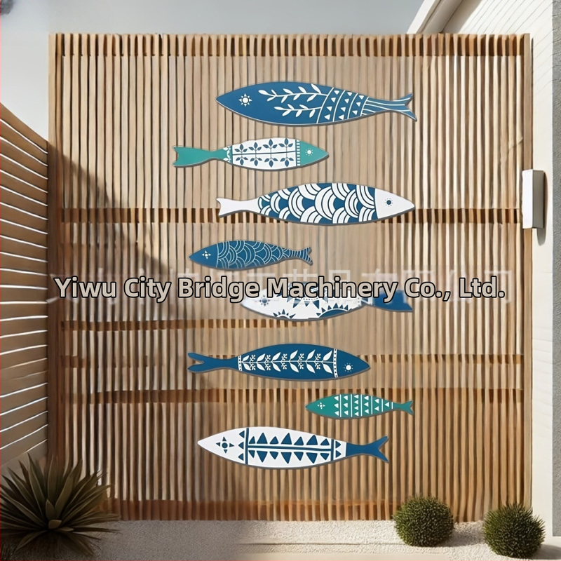 Drevené ryby na stenu, 8 kusov, so samolepiacou funkciou, bytové nástenné umenie