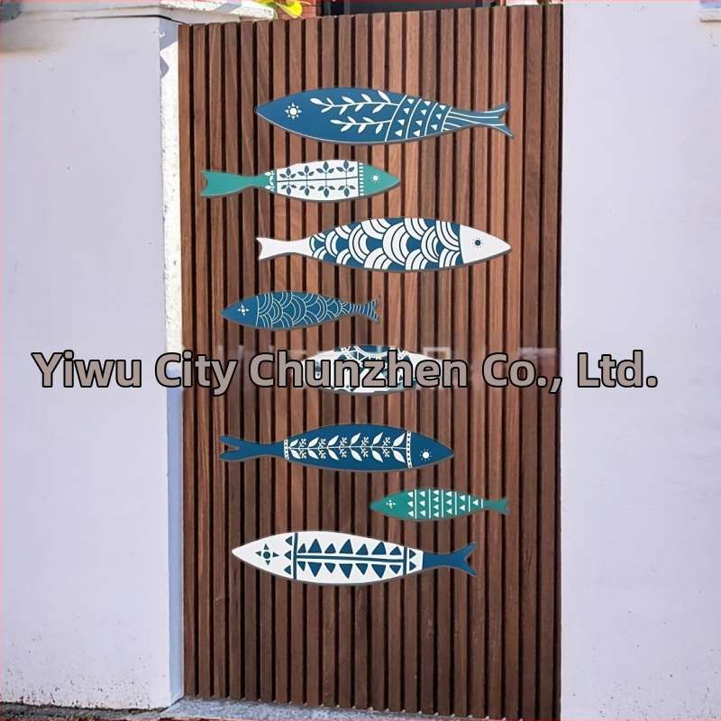 Koka zivju sienas dekors, 8 gab., pašlīmējošs, guļamistabas sienas māksla