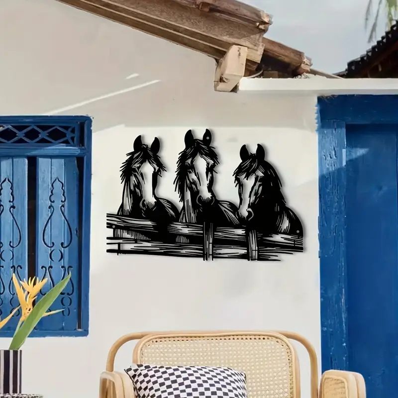 Željezni zidni umjetnički rad s tri konja, industrijski stil, moderni minimalistički dizajn, pogodno za dom, ured i hotele