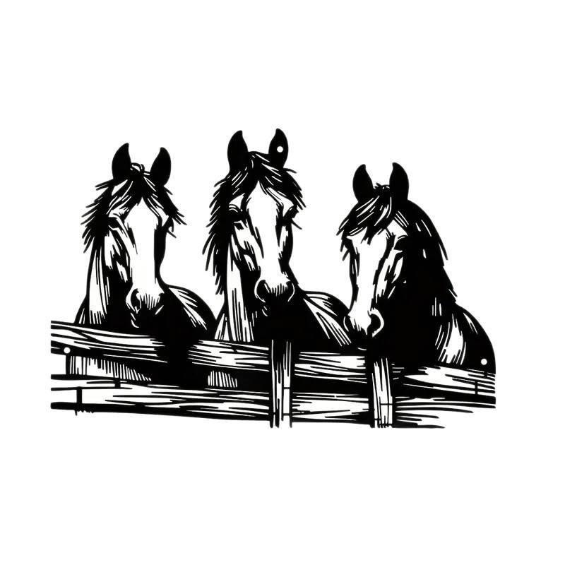 Željezni zidni umjetnički rad s tri konja, industrijski stil, moderni minimalistički dizajn, pogodno za dom, ured i hotele