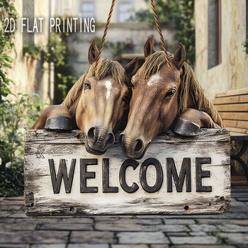 2D plosni znak dobrodošlice konju – umjetno drvo, američki stil, tisak, artikl QL31139