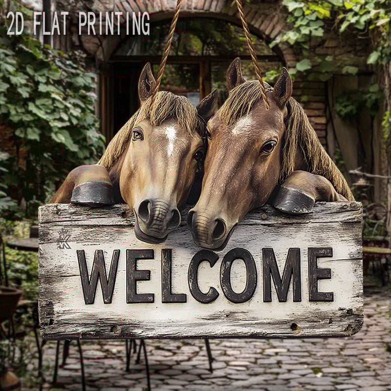 2D plosni znak dobrodošlice konju – umjetno drvo, američki stil, tisak, artikl QL31139