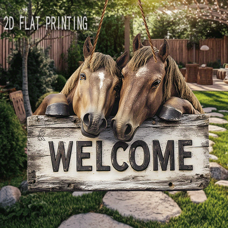 2D plosni znak dobrodošlice konju – umjetno drvo, američki stil, tisak, artikl QL31139