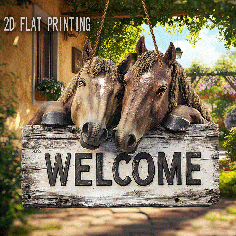 2D plosni znak dobrodošlice konju – umjetno drvo, američki stil, tisak, artikl QL31139